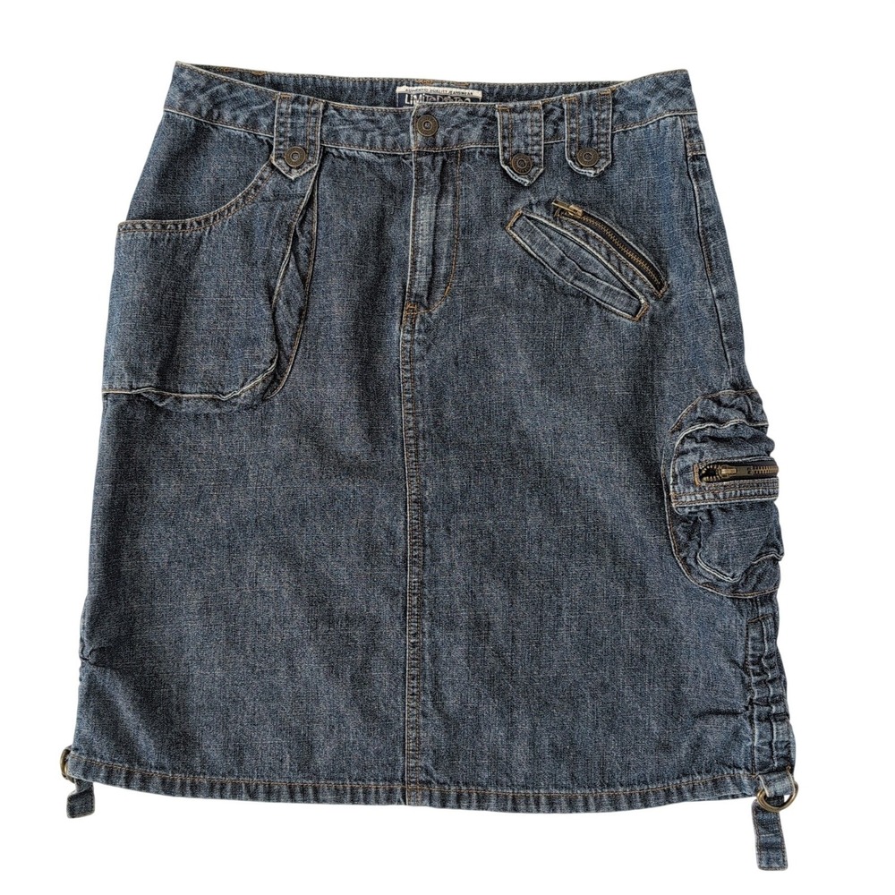 Vintage Limited‎ Too Denim Cargo Skirt Blue Y2K Utility Zipper D-Ring Size 7 JR